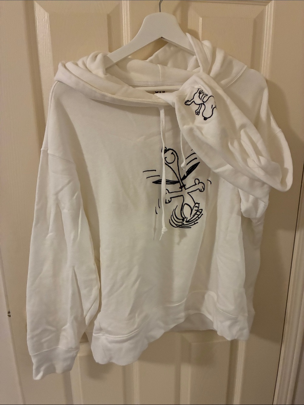 Uniqlo White Crewneck Hoodie with Black Cartoon Graphic